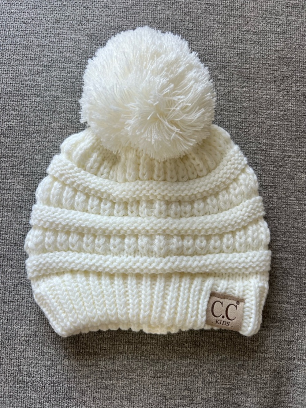Kids CC Pom Pom Cable Knit Hat